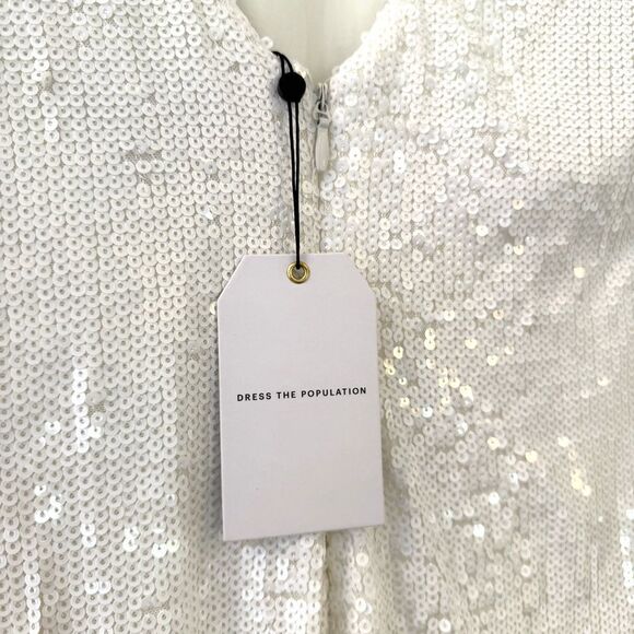 Dress The Population Emery Sequin Long Sleeve Dress in White Large NWT - Picture 9 of 11